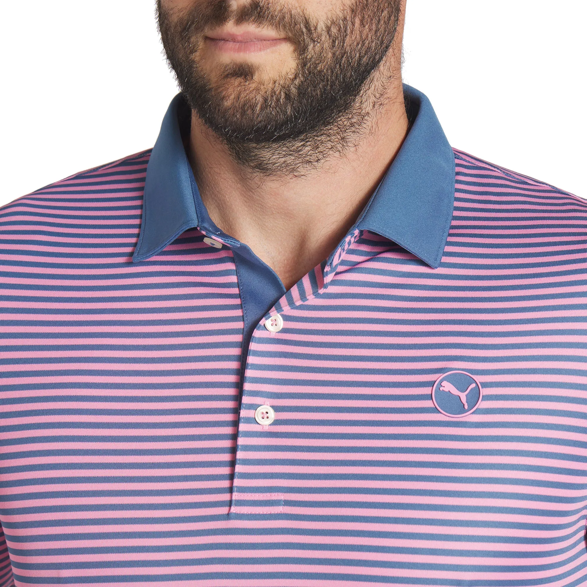 Step Into Strength Puma Pure Stripe Polo Shirt - Blue Horizon/Mauved Out