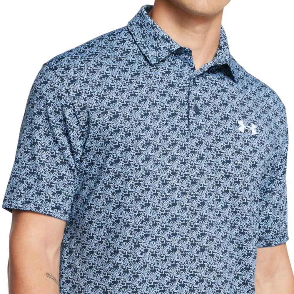 Step Into Strength Under Armour Playoff 3.0 Printed Polo Shirt - Midnight Navy/Horizon Blue