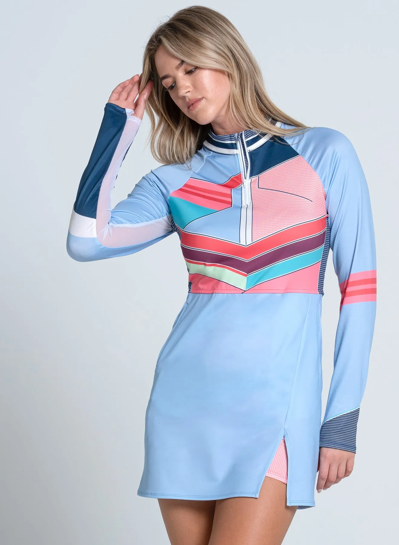 Limited Time Offer Built to Move You Blue Point Long Sleeve Dress
