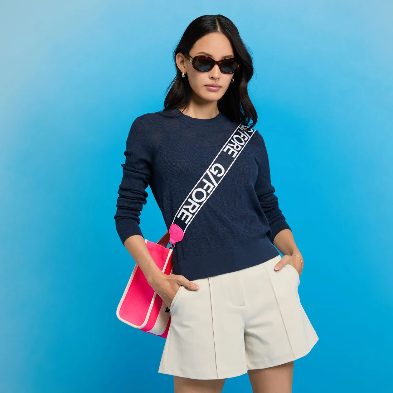 Fearlessly You The Fast Lane Choice G/Fore Women'S Pointelle G Crewneck Golf Sweater - Twilight