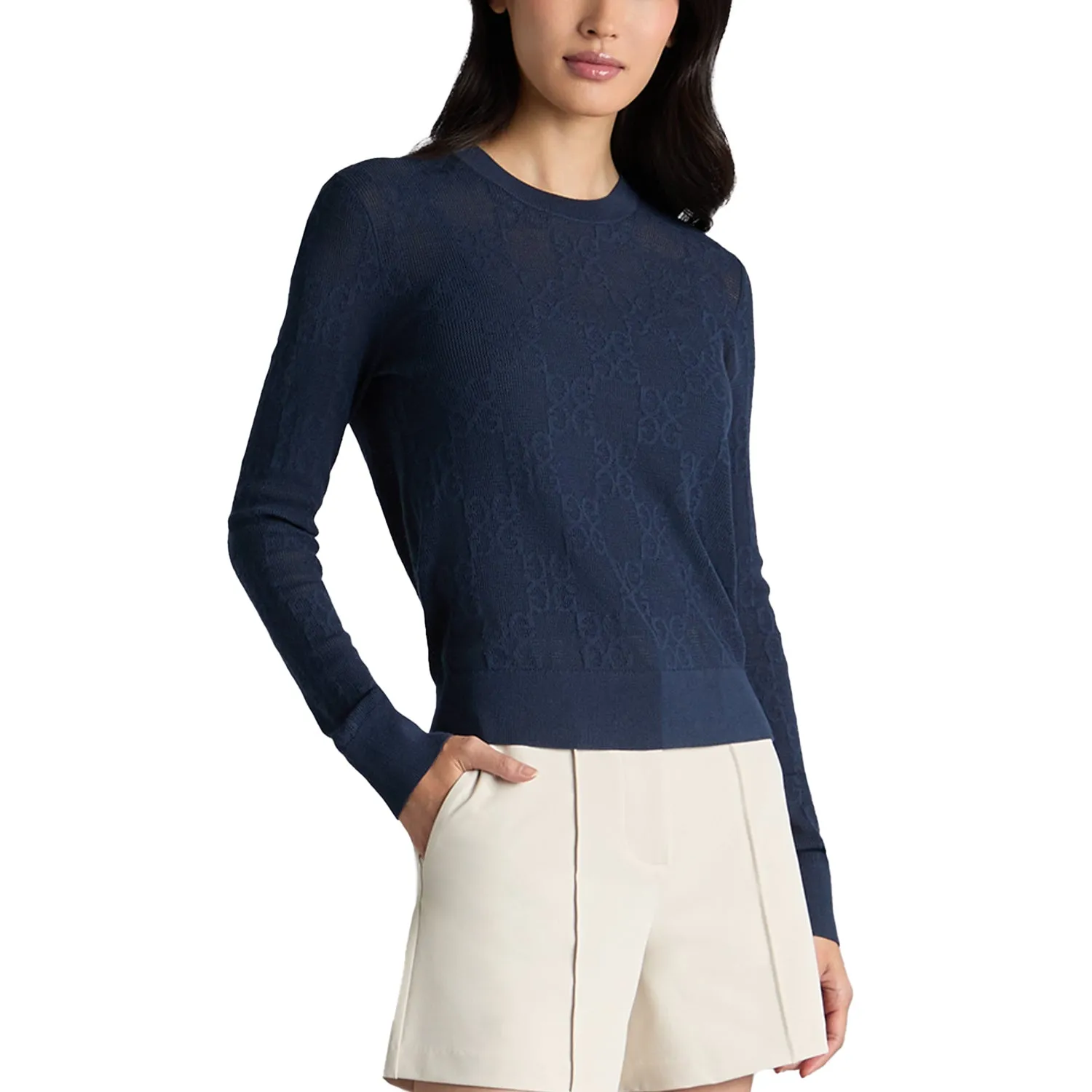 G/Fore Women'S Pointelle G Crewneck Golf Sweater - Twilight Walk Loud