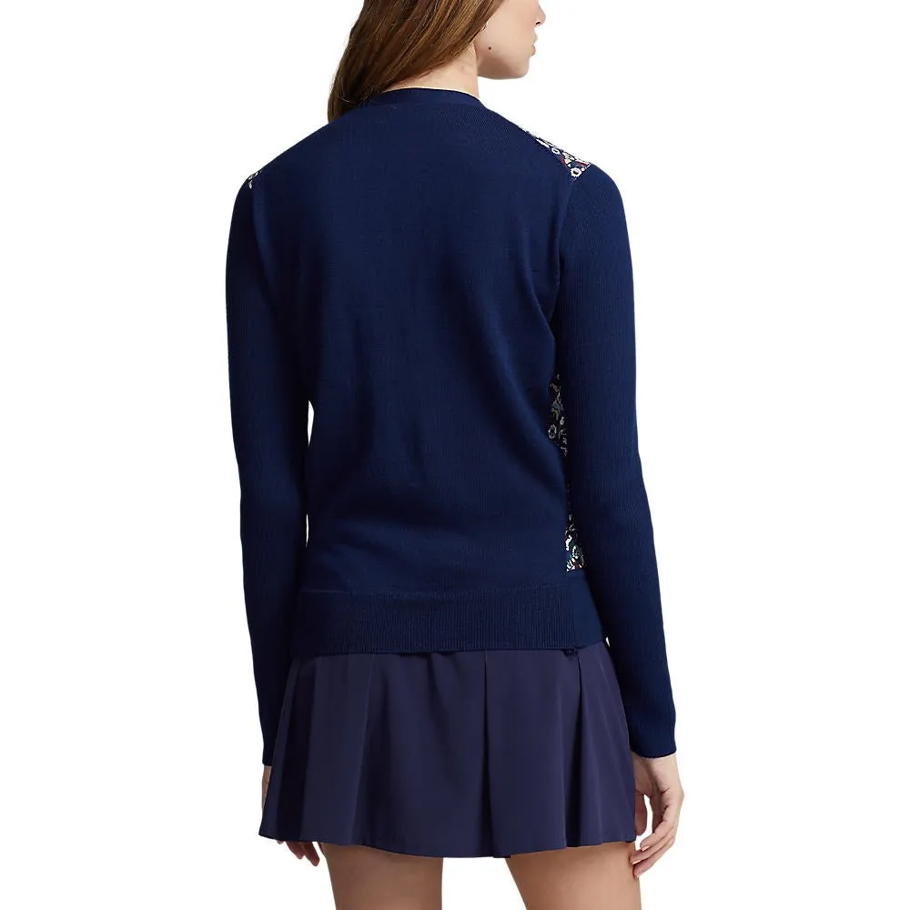 Rlx Ralph Lauren Women'S V-Neck Wool Blend Golf Cardigan - French Navy Multi Own the Vibe New Year's Eve Sale