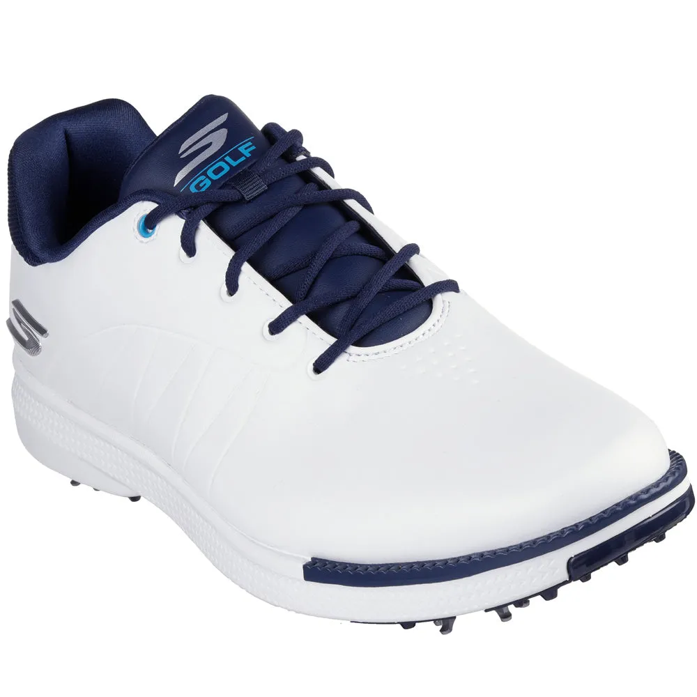 Skechers Go Golf Tempo Mens Spiked Waterproof Shoes - White/Navy Stride with Confidence