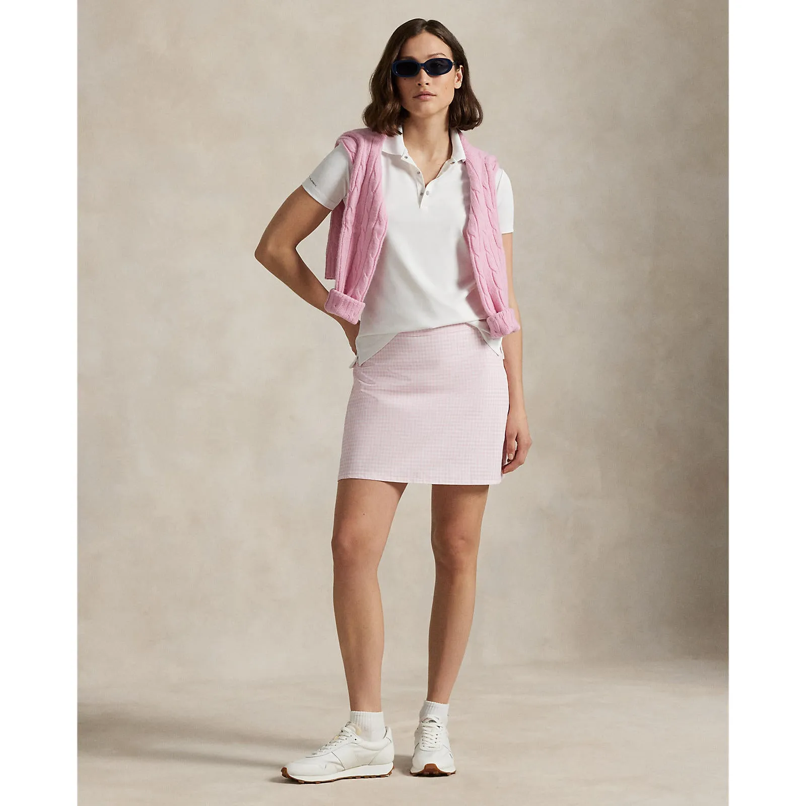 Own Every Step Rlx Ralph Lauren Women'S 17' Aim Pleated Back Golf Skort - Garden Pink Gingham