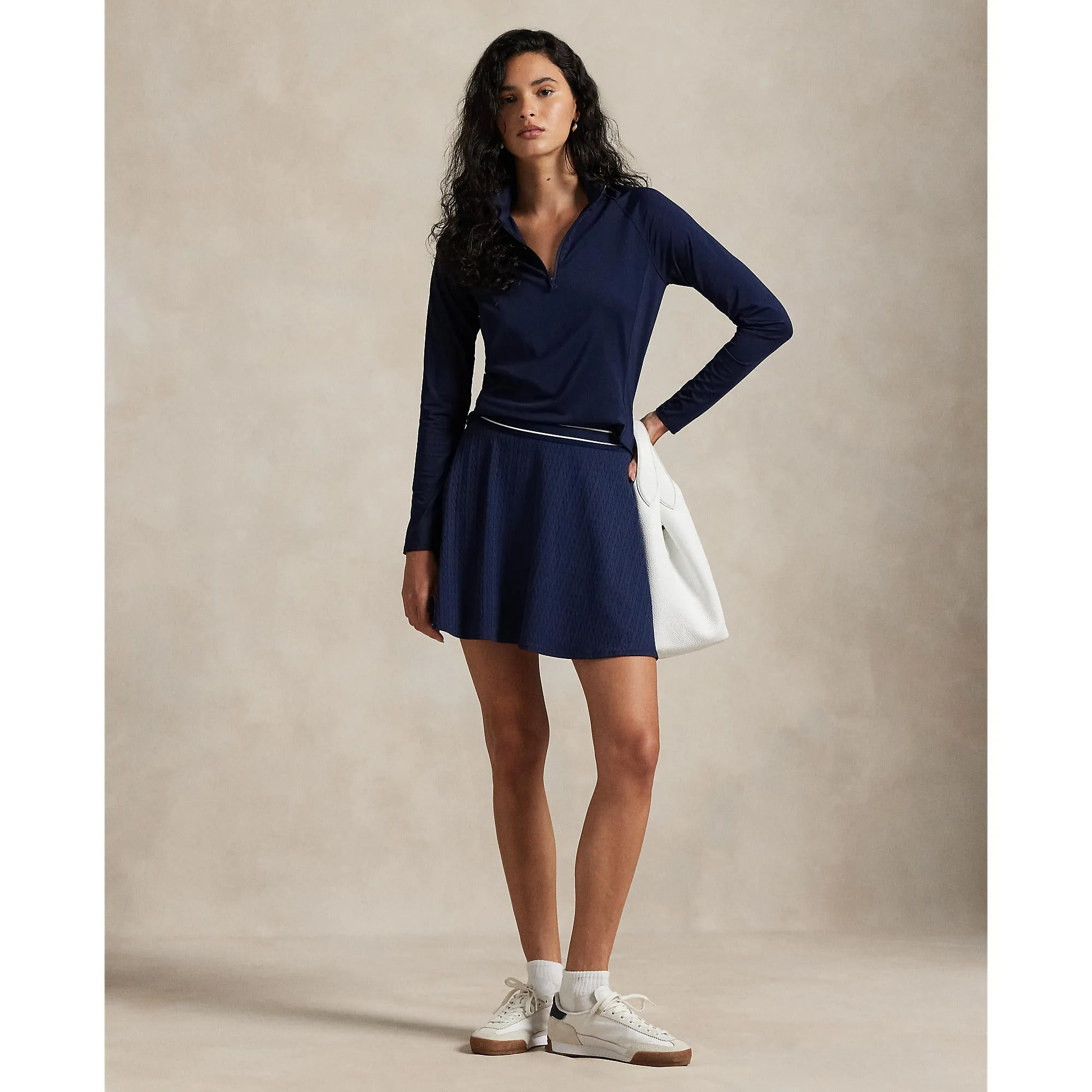 Rlx Ralph Lauren Women'S Active Cable Knit A-Line Golf Skort - Refined Navy/Ceramic White Multi Unapologetically You Performance Unleashed