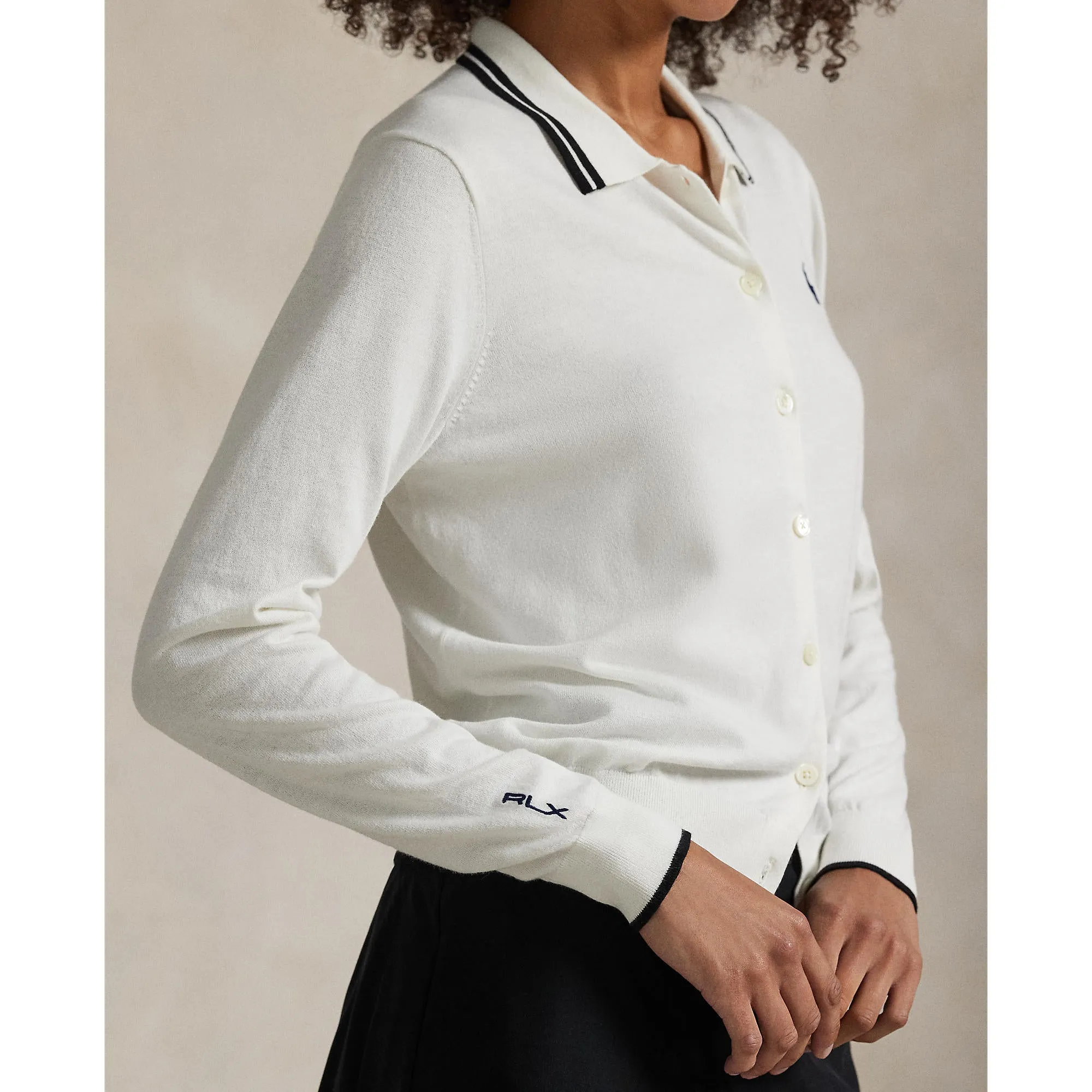 Define Your Own Way Rlx Ralph Lauren Women'S Cotton Blend Knit Cardigan - White Splash/Polo Black