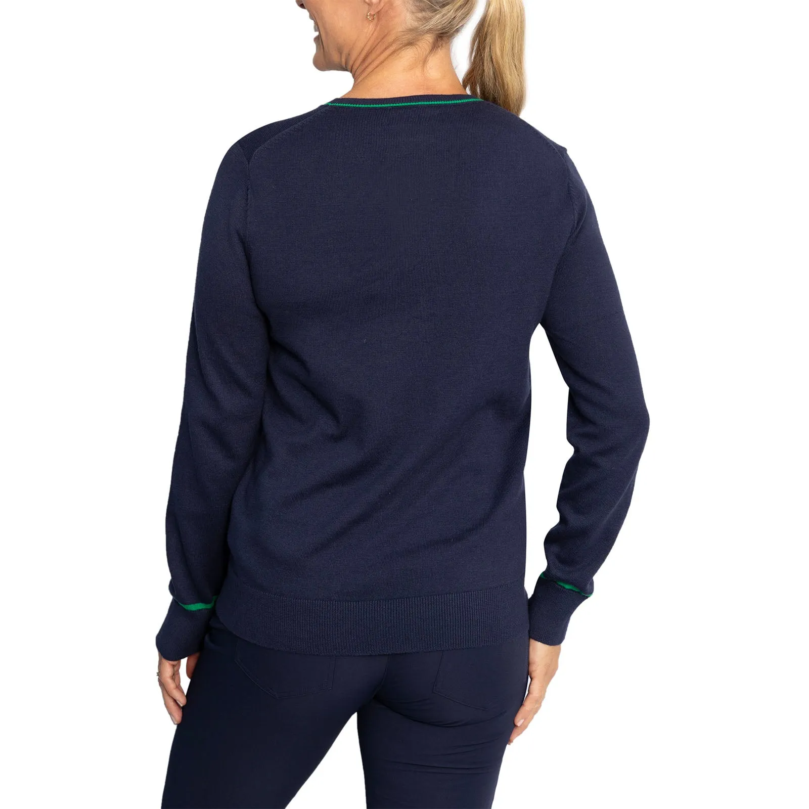 Rlx Ralph Lauren Women'S Cotton Blend Knit Pullover - French Navy/Cruise Green Black Friday Deal