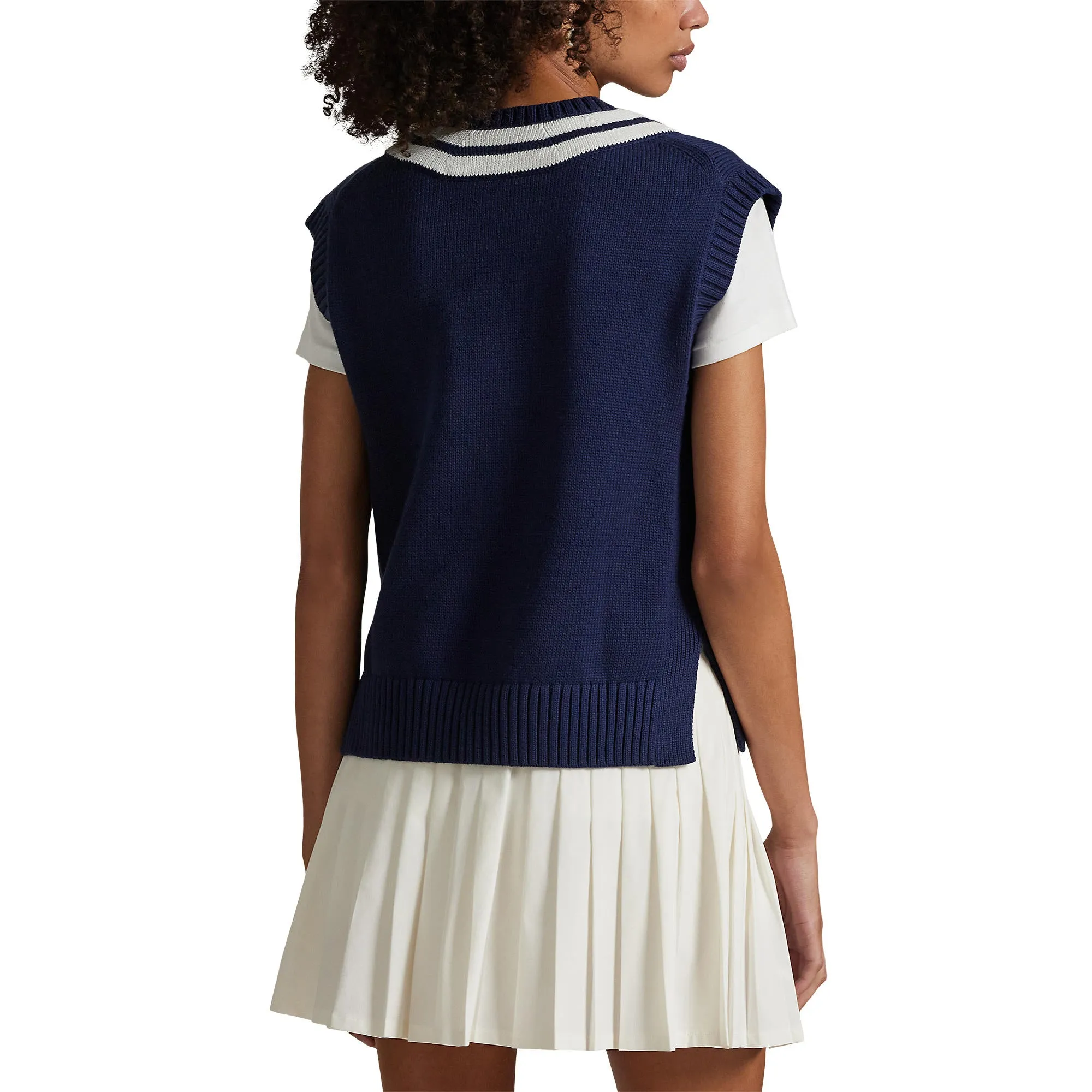 Own the Streets Loud Looks, Smooth Moves Rlx Ralph Lauren Women'S Cotton V Neck Sweater - Refined Navy/Ceramic White