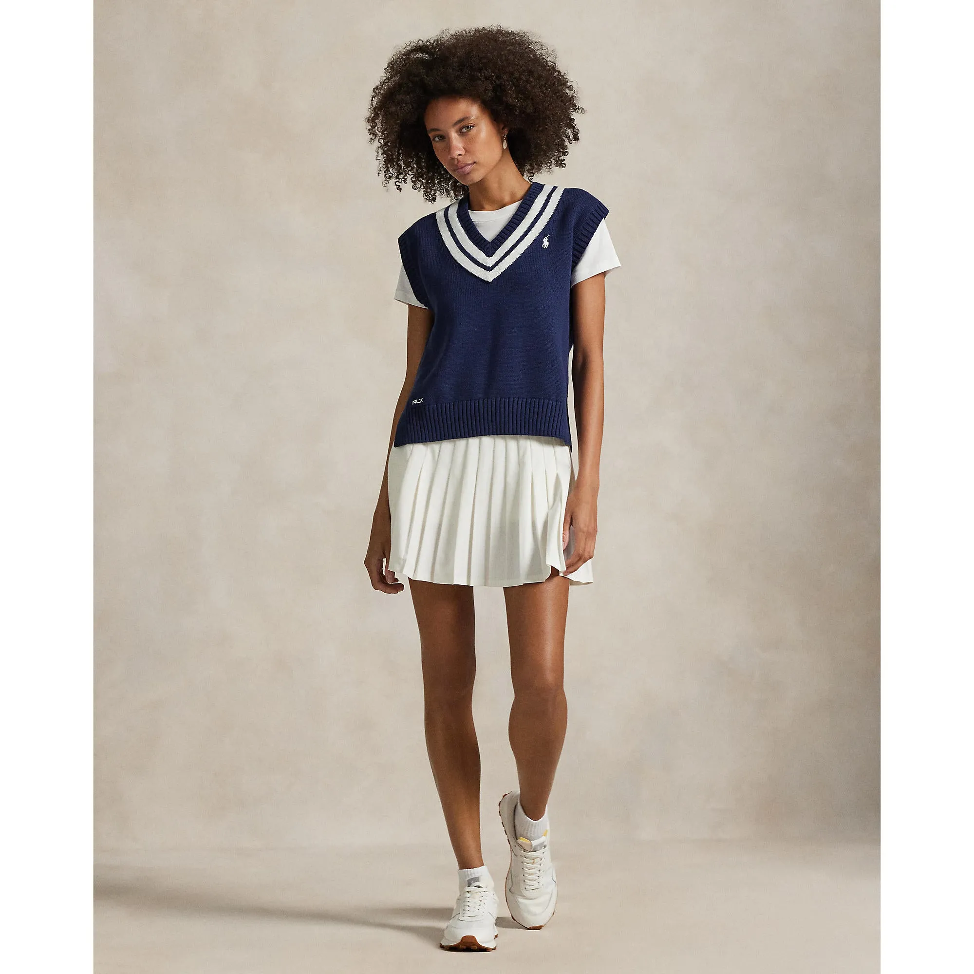 Lead with Style All Eyes on You Rlx Ralph Lauren Women'S Cotton V Neck Sweater - Refined Navy/Ceramic White