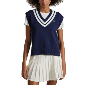 Rlx Ralph Lauren Women'S Cotton V Neck Sweater - Refined Navy/Ceramic White Move Like You Mean It Be Unstoppable