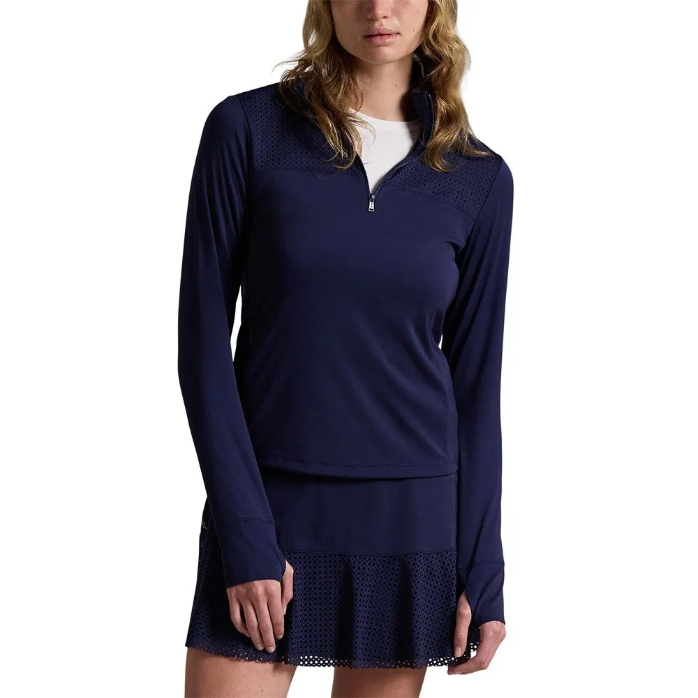 Rlx Ralph Lauren Women'S Eyelet Performance Quarter-Zip Pullover - Refined Navy Winter Sale