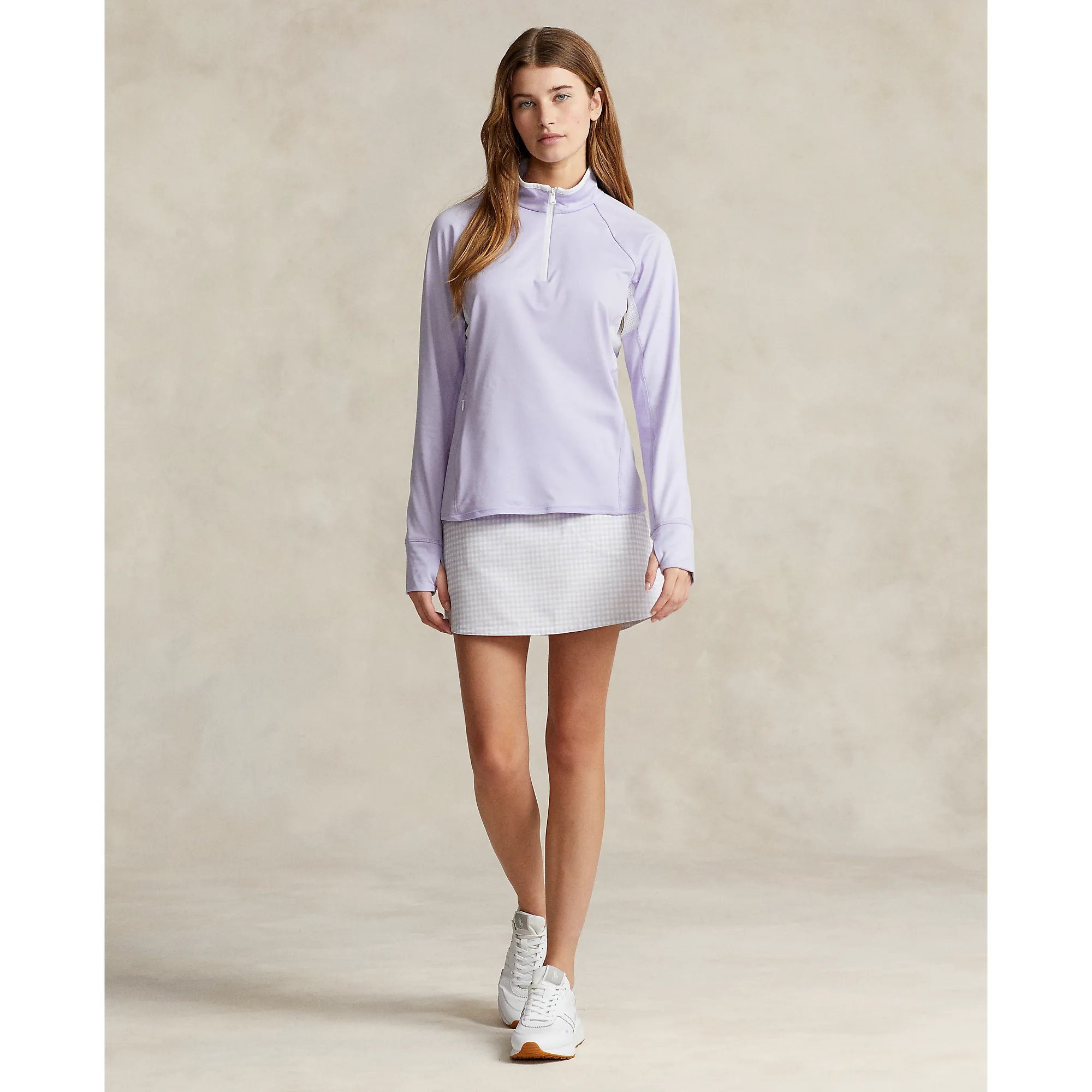 Rlx Ralph Lauren Women'S Jersey Quarter Zip Golf Pullover -  Flower Purple/White Never Just Walk