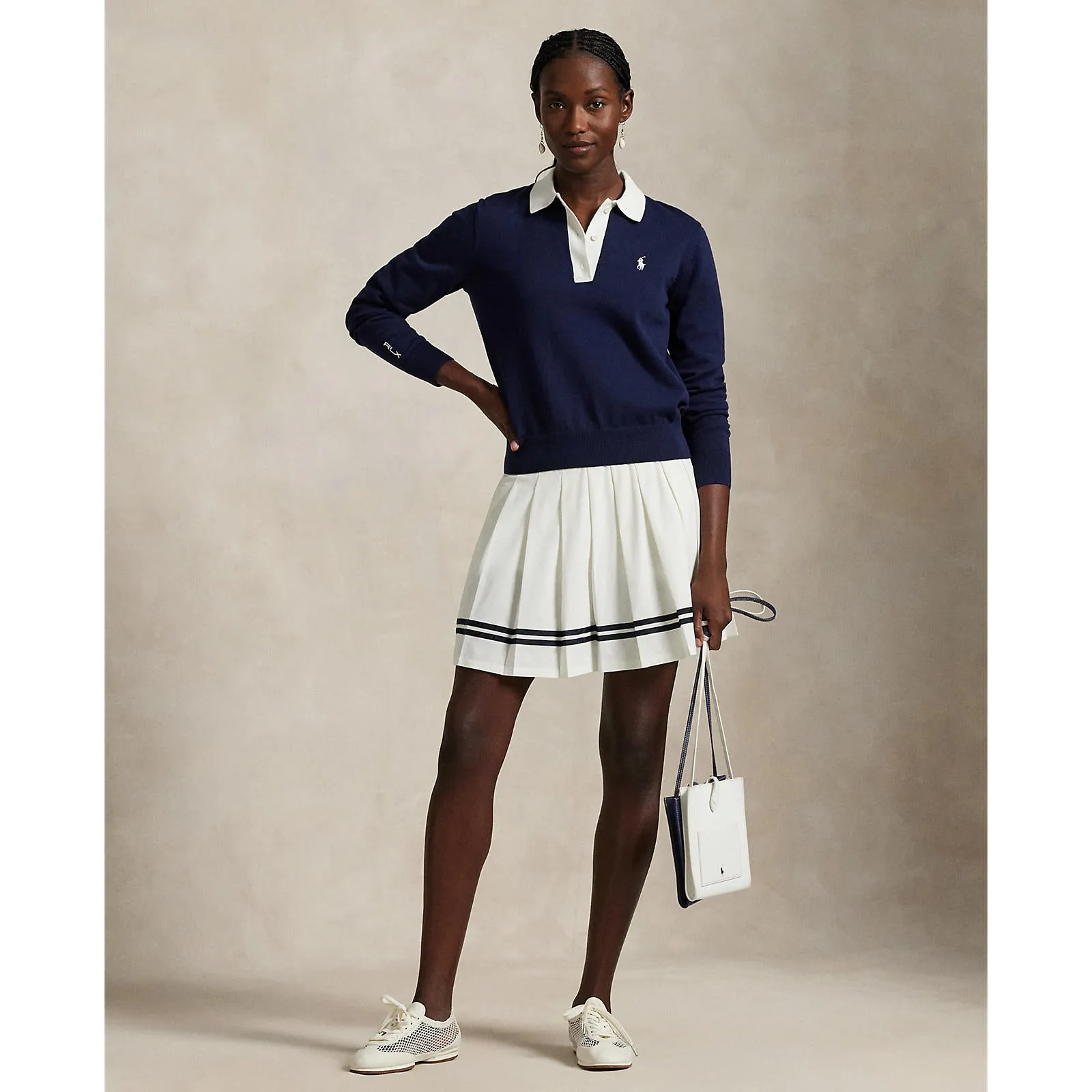 Own the Streets The Fast Lane Choice Rlx Ralph Lauren Women'S Performance Polo Collar Sweater - Navy/White