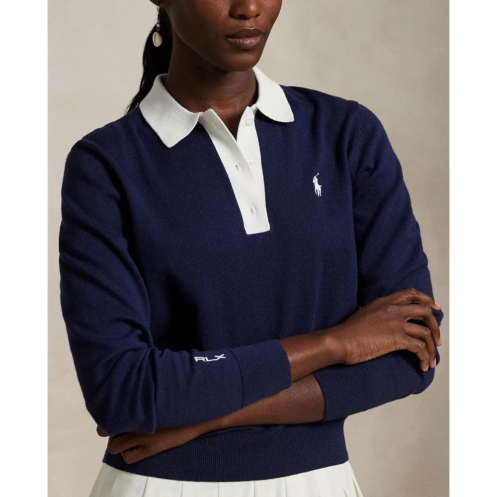 Rlx Ralph Lauren Women'S Performance Polo Collar Sweater - Navy/White Fuel Your Fire Independence Day Sale