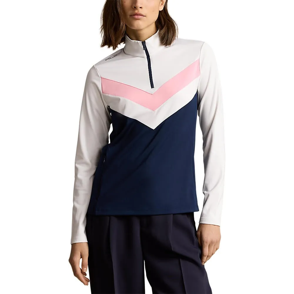 Designed to Dominate Not for the Ordinary Rlx Ralph Lauren Women'S Power Stretch 1/4 Zip Pull Over - French Navy/White/Pink