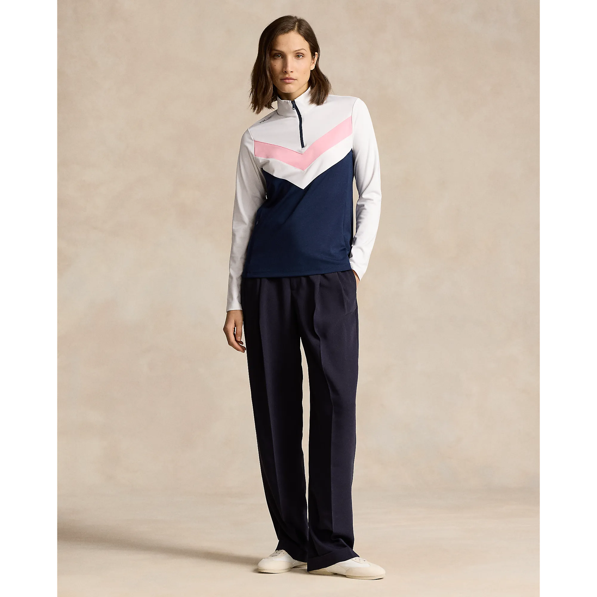 Rlx Ralph Lauren Women'S Power Stretch 1/4 Zip Pull Over - French Navy/White/Pink Confidence Starts Here Back To School Sale