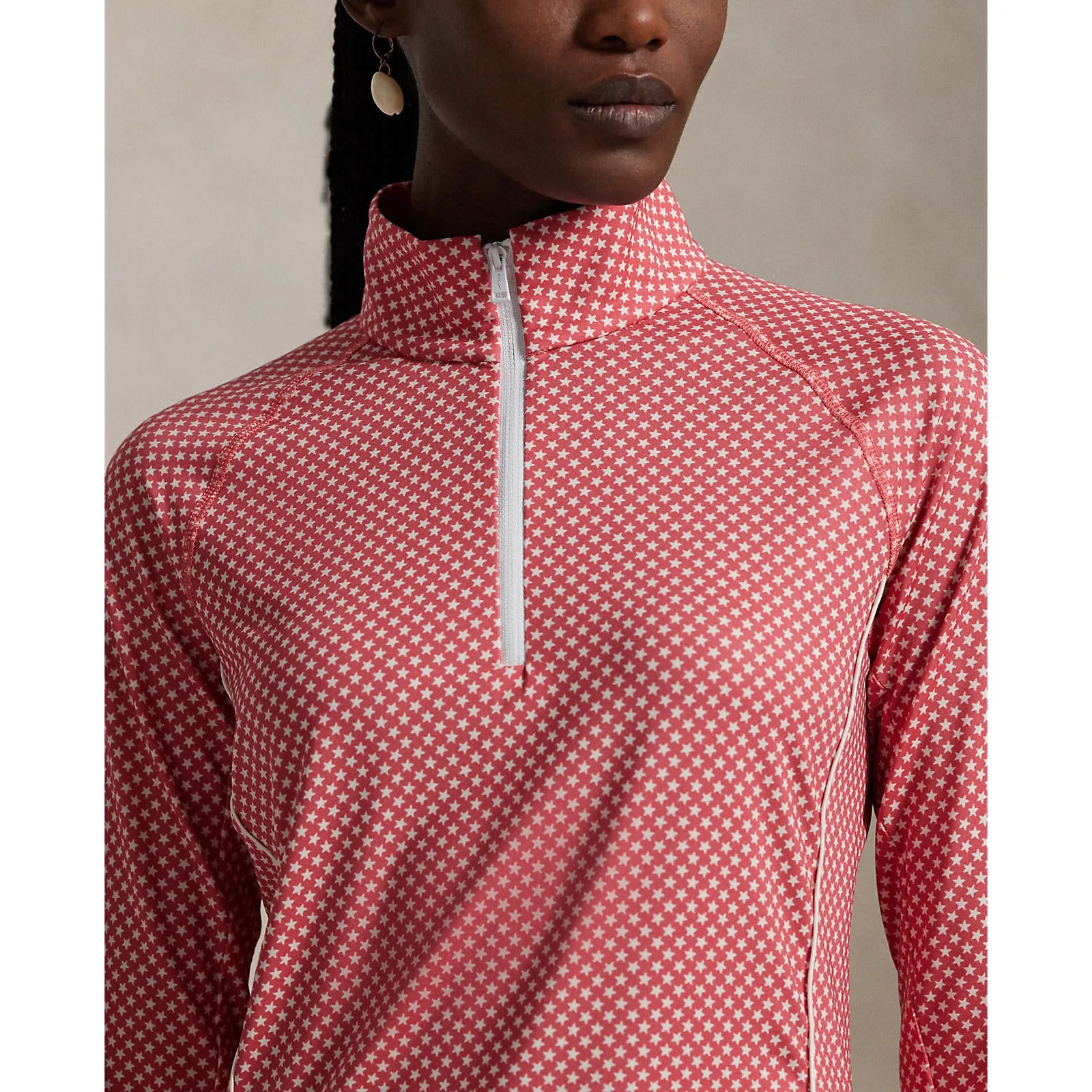 Stay in Motion Step Into Strength Rlx Ralph Lauren Women'S Printed Airflow Jersey Uv 1/4 Zip - Red Sky Summer Stars