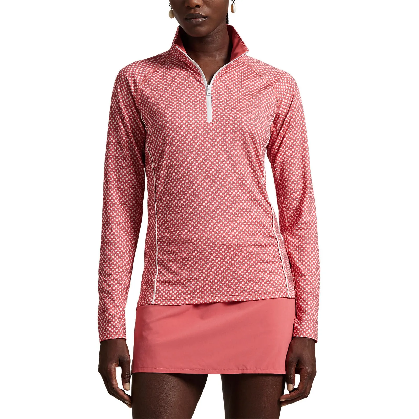 Born to Stand Out Father's Day Sale Rlx Ralph Lauren Women'S Printed Airflow Jersey Uv 1/4 Zip - Red Sky Summer Stars
