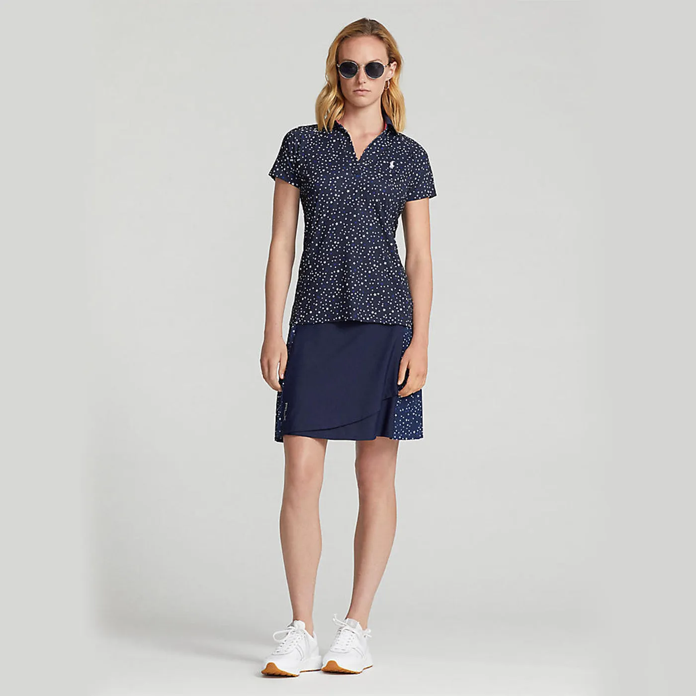 Rlx Ralph Lauren Women'S Printed Airflow V-Neck Golf Polo Shirt - French Navy Summer Night Stars Flash Sale Step Into Strength