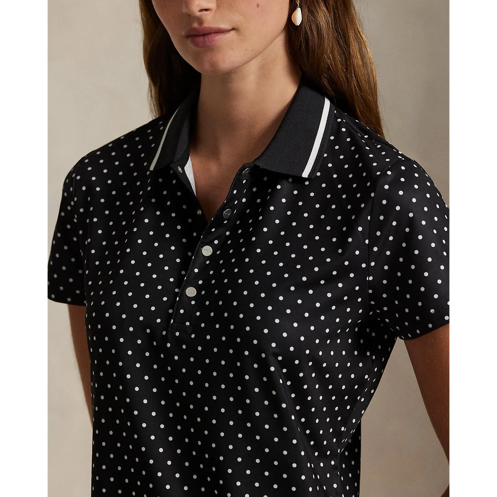 Redefine Classic Rlx Ralph Lauren Women'S Printed Lightweight Airflow Golf Shirt - Polo Black Polka Dot