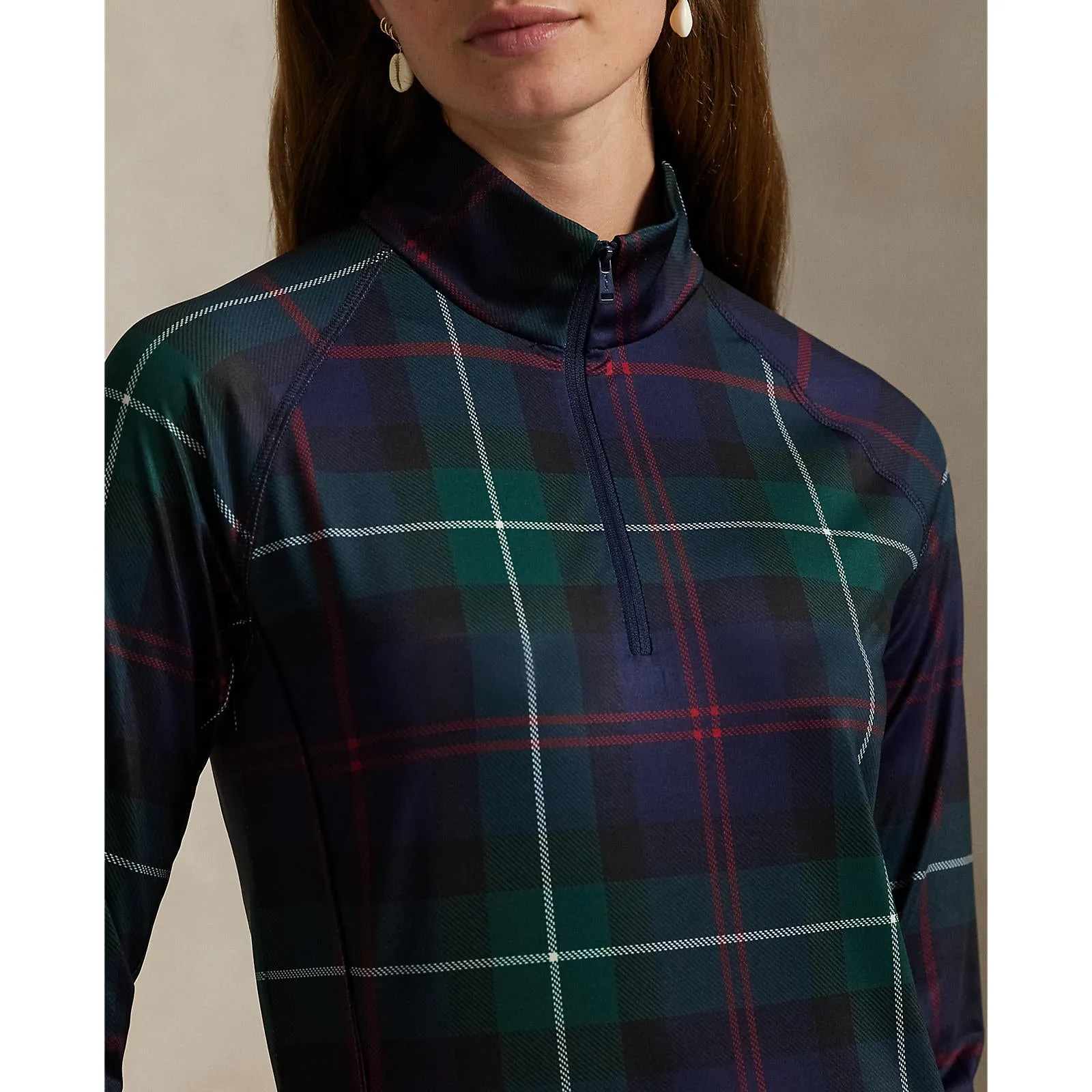 Limited Time Offer Own Every Step Rlx Ralph Lauren Women'S Printed Stretch Jersey Quarter-Zip Pullover - Tartan
