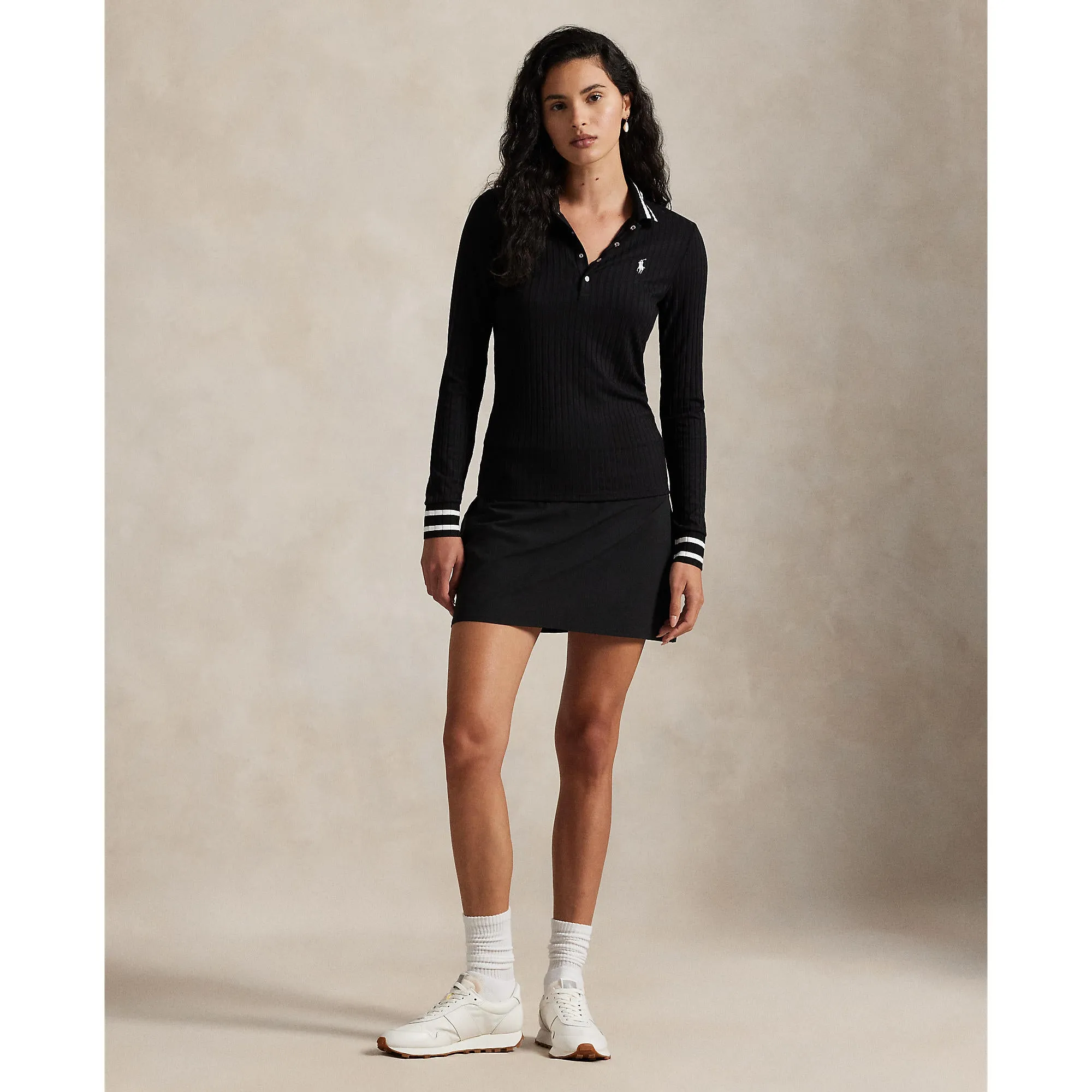 Rlx Ralph Lauren Women'S Rib Knit Long Sleeve Golf Shirt - Polo Black Redefine Classic