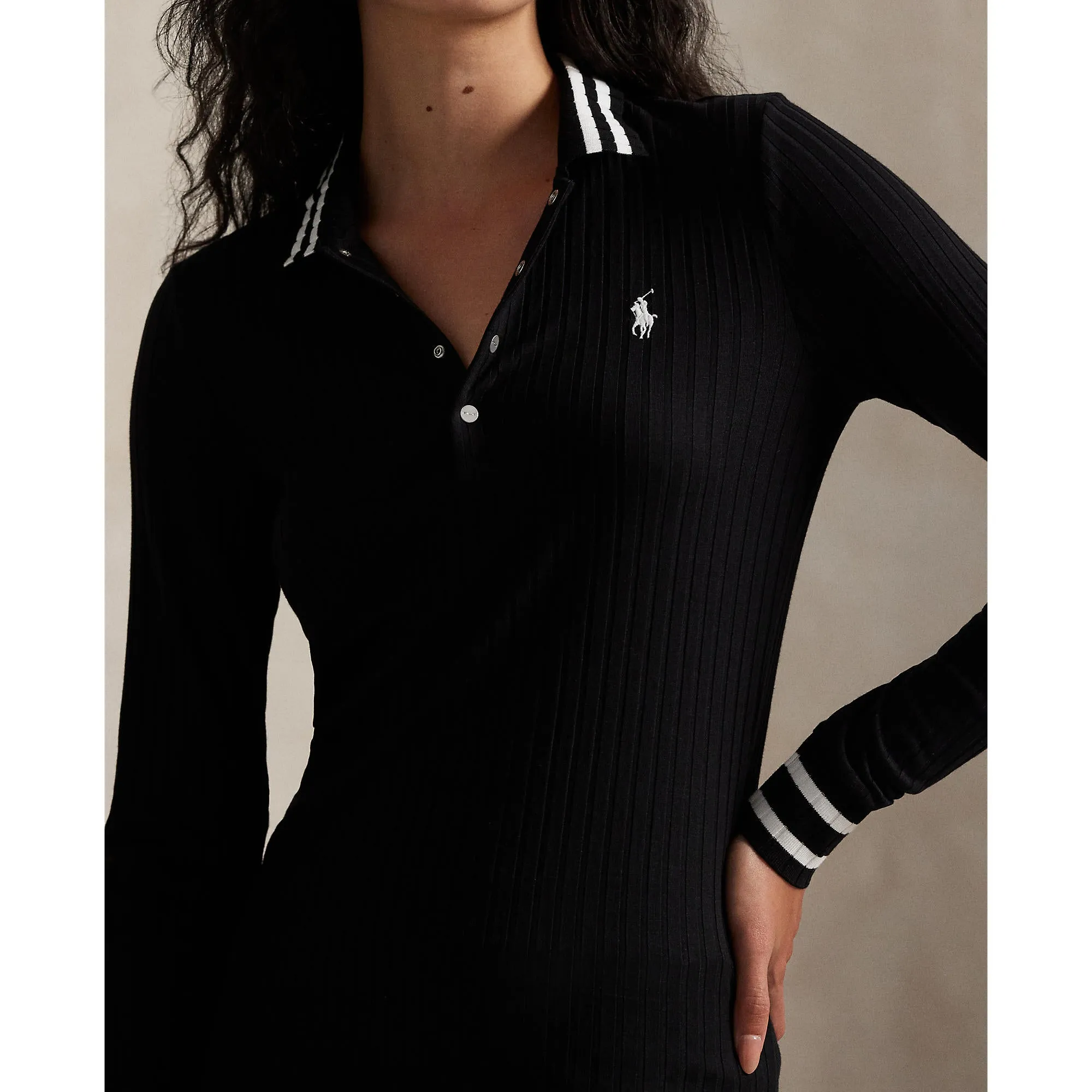 Move Like You Mean It Rlx Ralph Lauren Women'S Rib Knit Long Sleeve Golf Shirt - Polo Black