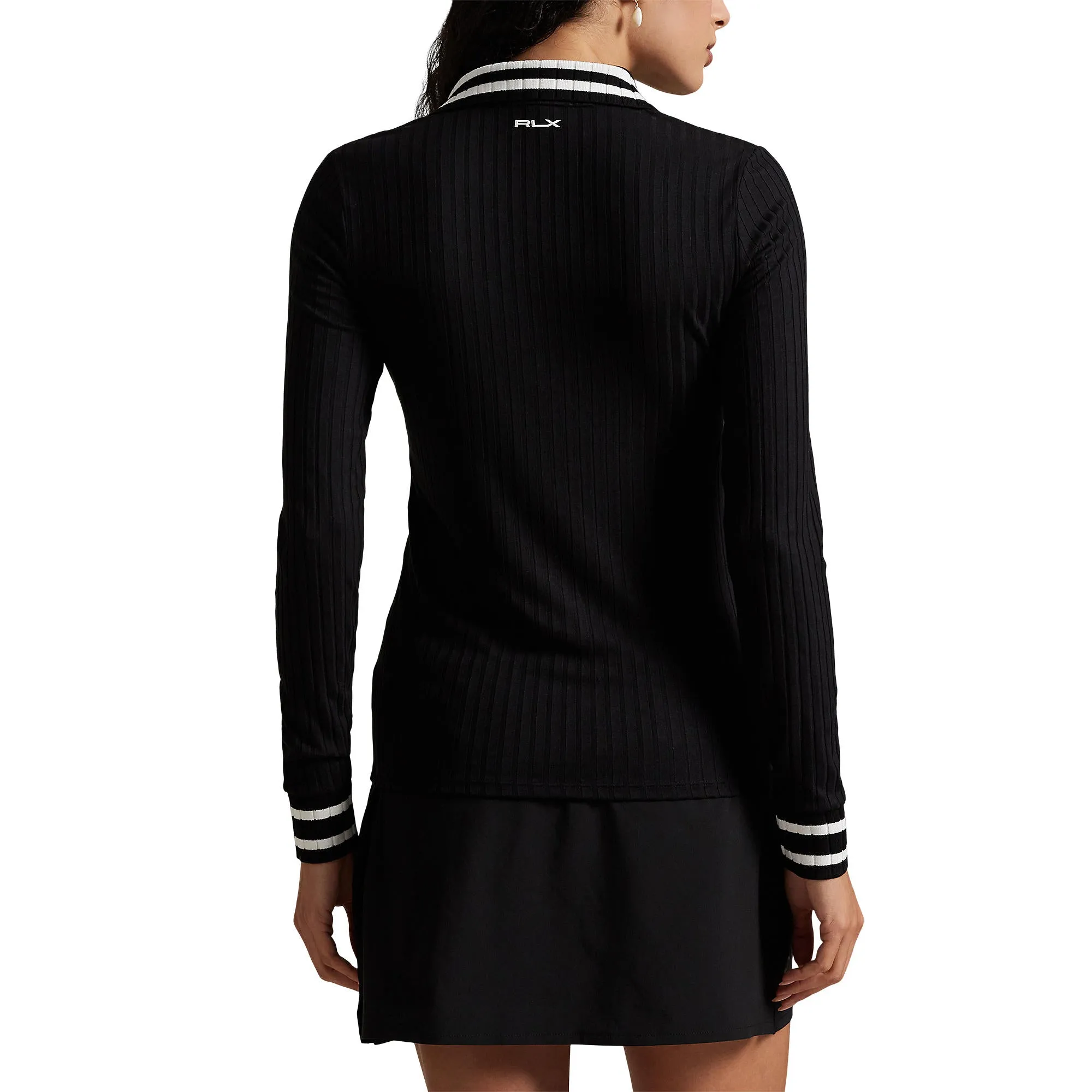 Loud Looks, Smooth Moves Rlx Ralph Lauren Women'S Rib Knit Long Sleeve Golf Shirt - Polo Black