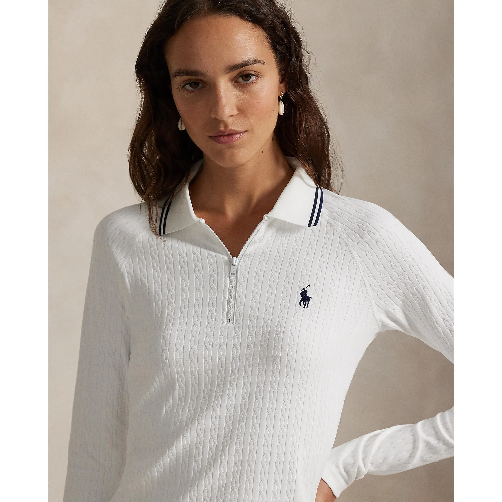 Walk with Purpose Thanksgiving Day Sale Rlx Ralph Lauren Women'S Stretch Active Cable Half Zip Pullover - Ceramic White/Refined Navy Multi