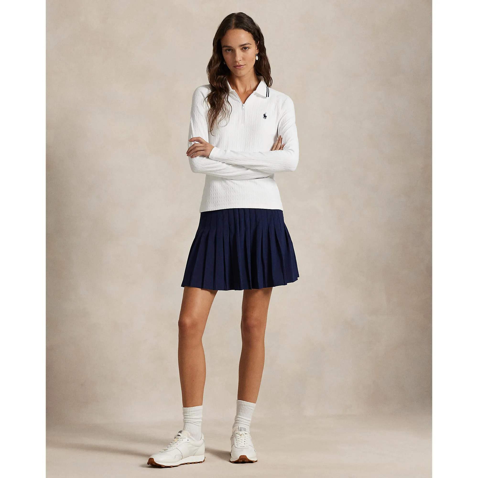 Rlx Ralph Lauren Women'S Stretch Active Cable Half Zip Pullover - Ceramic White/Refined Navy Multi Christmas Day Sale Spring Sale