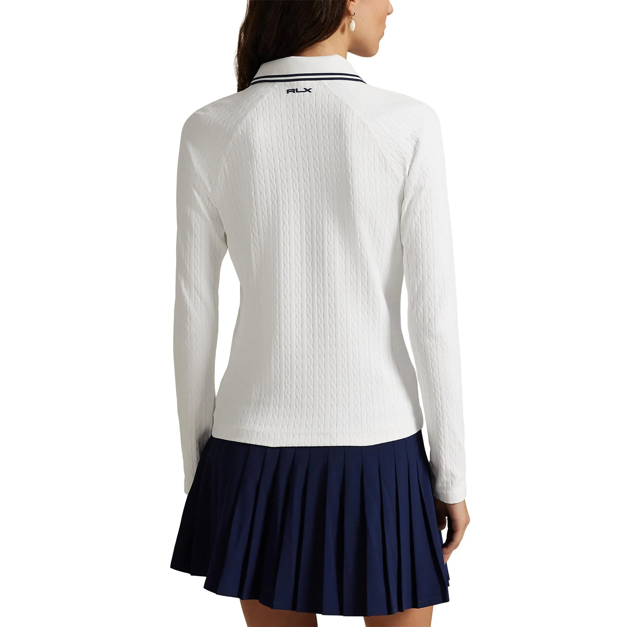Rlx Ralph Lauren Women'S Stretch Active Cable Half Zip Pullover - Ceramic White/Refined Navy Multi Define Your Own Way Gear Up and Go