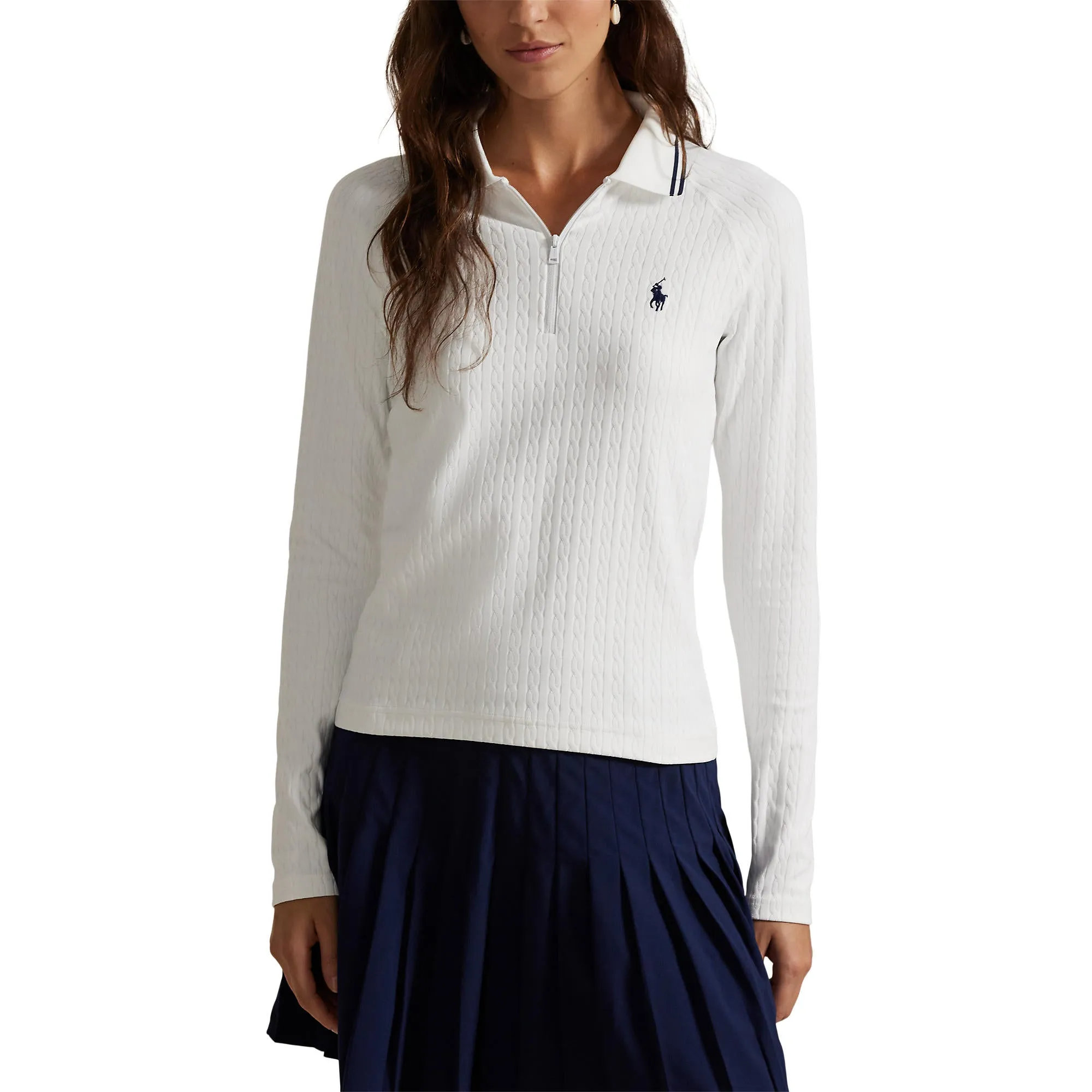 Rlx Ralph Lauren Women'S Stretch Active Cable Half Zip Pullover - Ceramic White/Refined Navy Multi All Saints' Day Sale Engineered for Speed