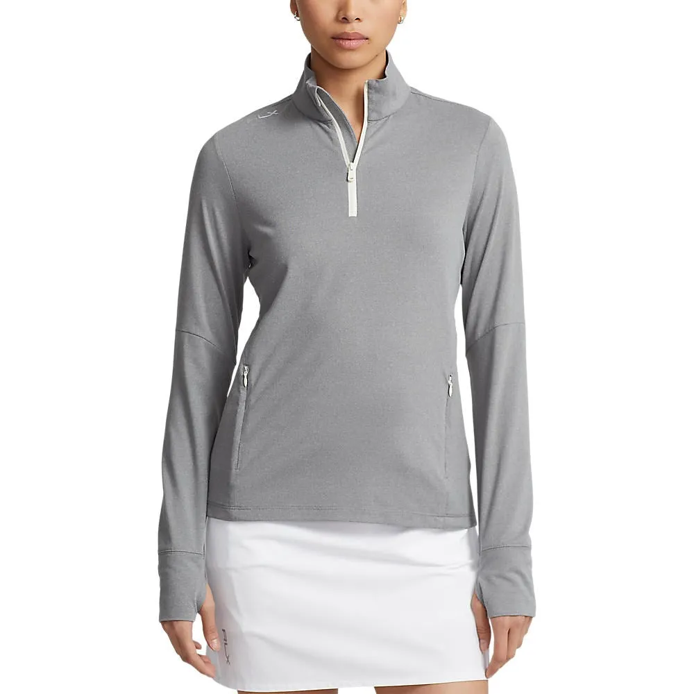 Own Every Step Not for the Ordinary Rlx Ralph Lauren Women'S Stretch Jersey 1/4 Zip Golf Pullover - Steel Heather/Chic Cream
