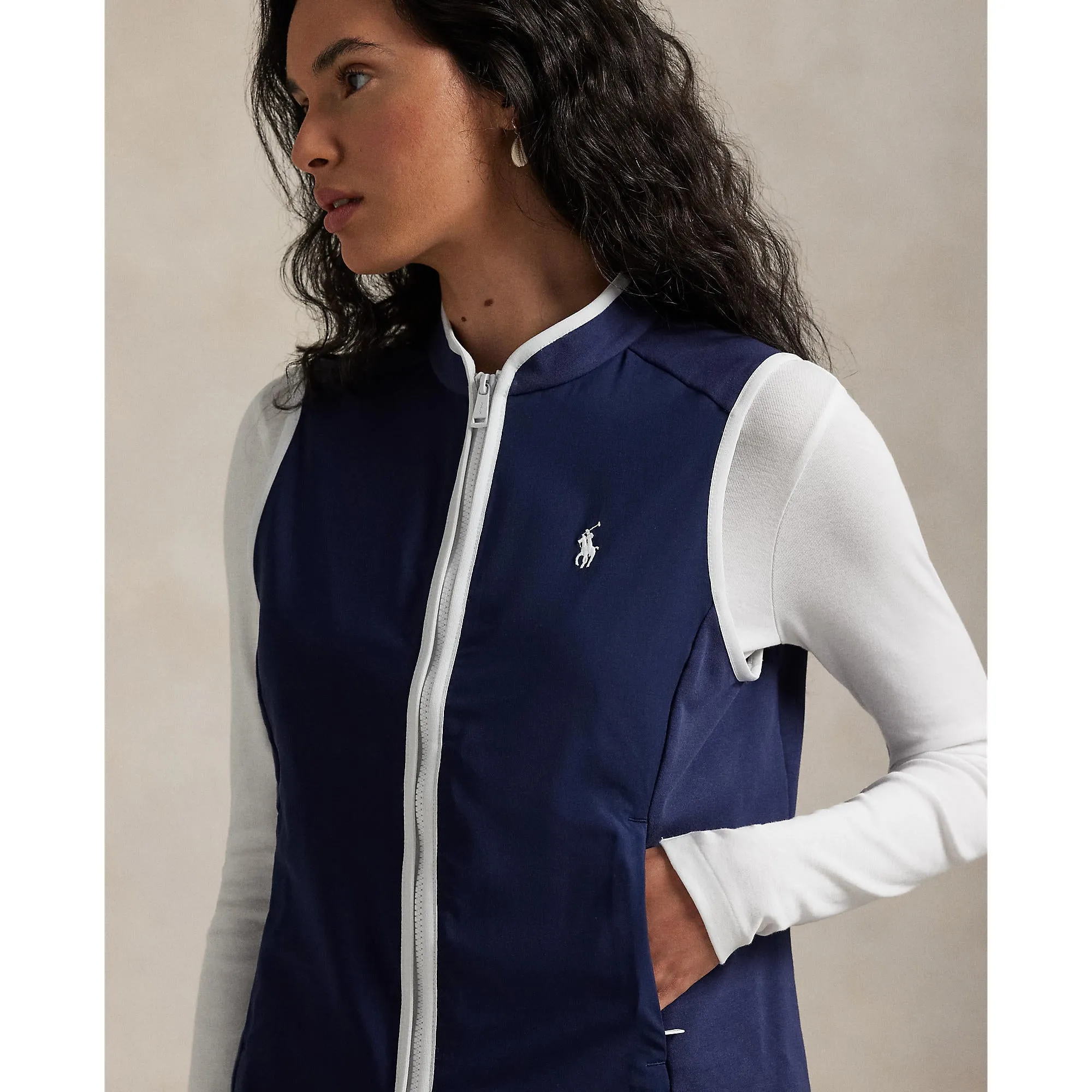 Rlx Ralph Lauren Women'S Tech Terry Golf Vest - Refined Navy/Ceramic White Power Every Step