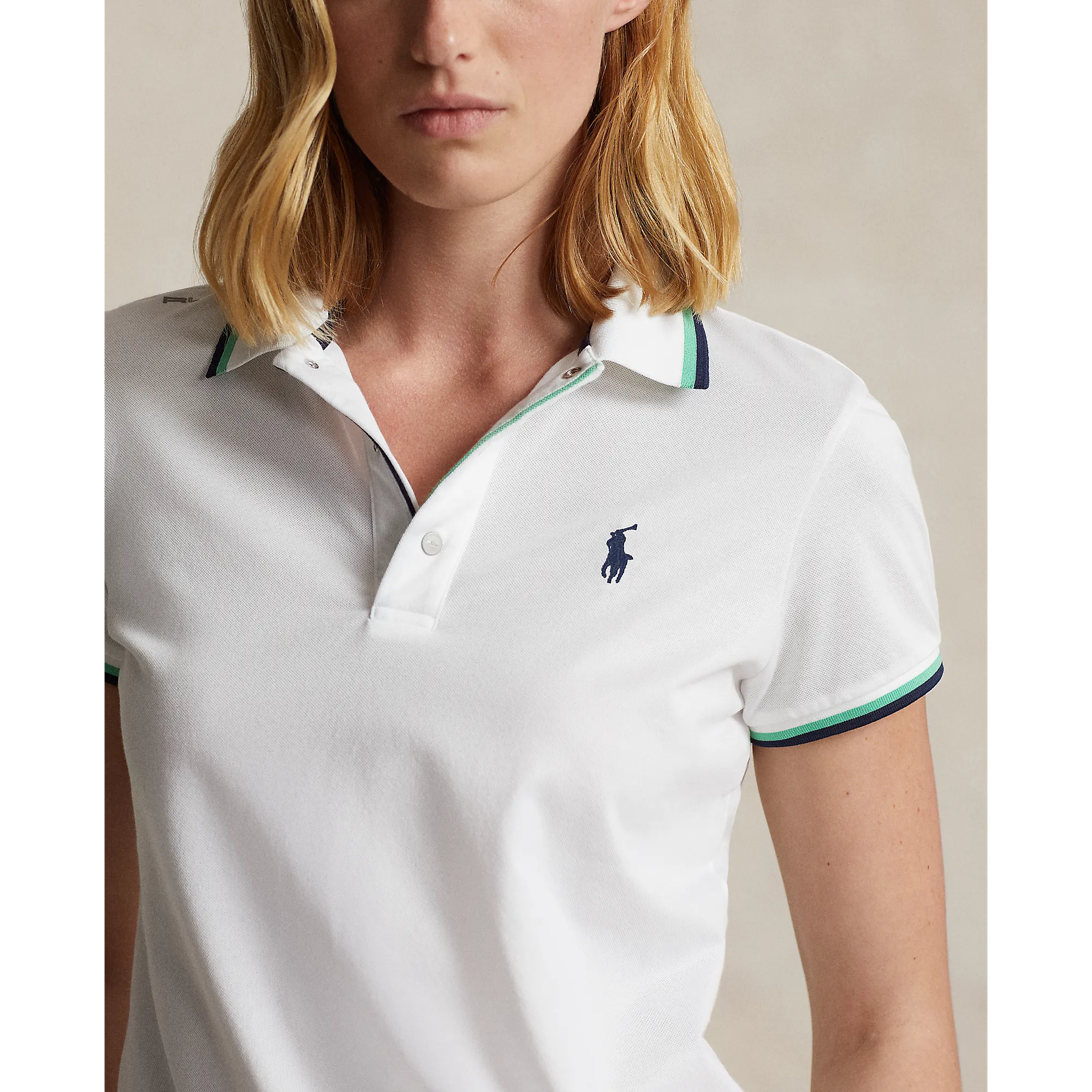 Rlx Ralph Lauren Women'S Tour Pique Golf Polo Shirt - Pure White/Navy/Green Stride with Confidence Loud Looks, Smooth Moves
