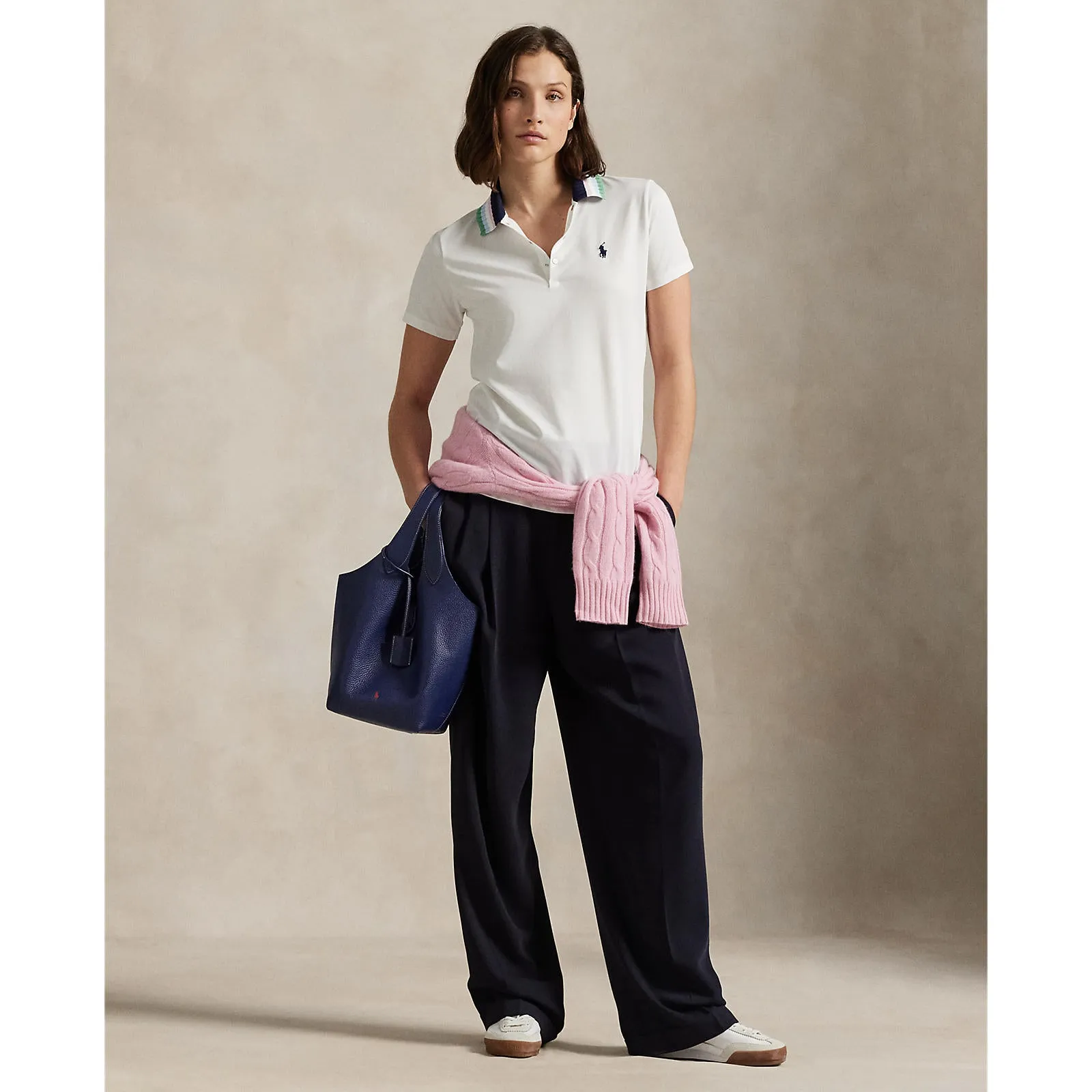 Rlx Ralph Lauren Women'S Tour Pique Knit-Collar Polo Golf Shirt - Ceramic White/Refined Navy Multi Father's Day Sale Define Your Own Way