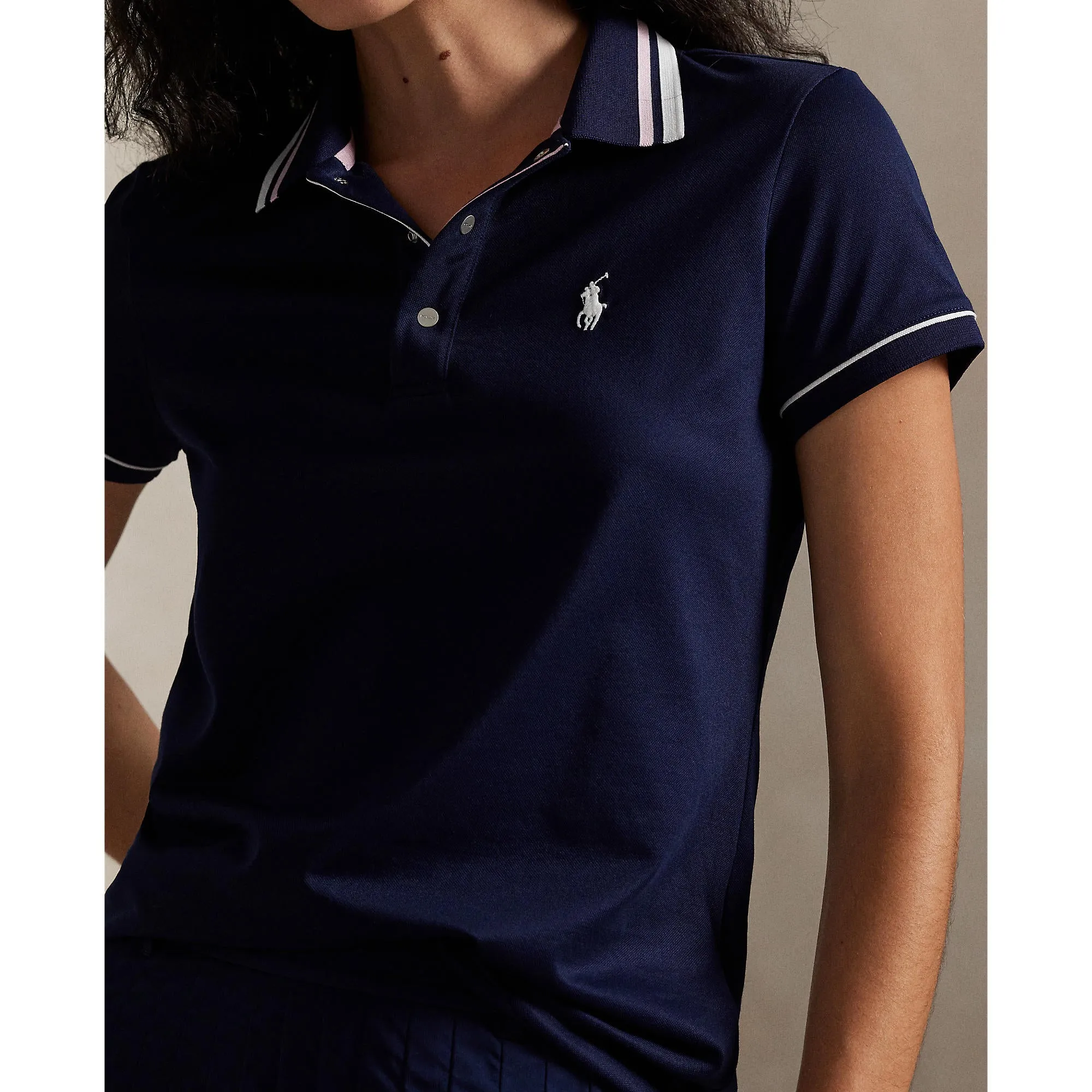 Rlx Ralph Lauren Women'S Tour Pique Polo Shirt - Navy/White/Garden Pink Performance Unleashed