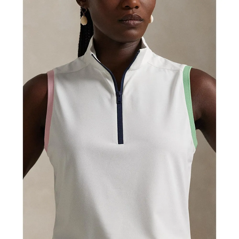 Rlx Ralph Lauren Women'S Tour Pique Sleeveless Mock Neck 1/4 Zip Golf Top - White/Garden Pink/Pistachio Flash Sale Black Friday Exclusive
