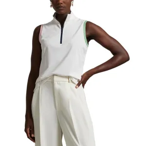 Black Friday Sale Redefine Classic Rlx Ralph Lauren Women'S Tour Pique Sleeveless Mock Neck 1/4 Zip Golf Top - White/Garden Pink/Pistachio