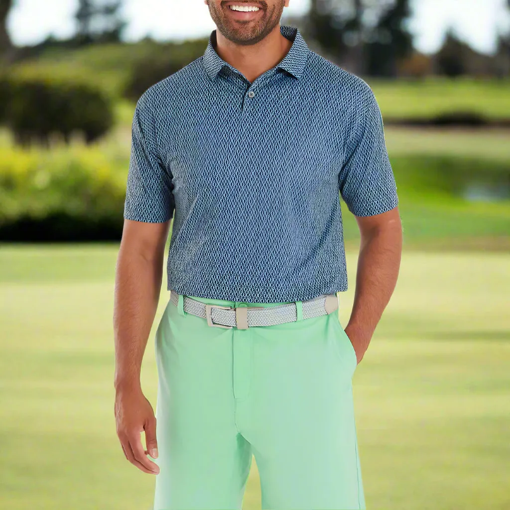 Push Beyond Limits Footjoy Modernist Geo Print Pique Polo Shirt - Steel Blue/Navy
