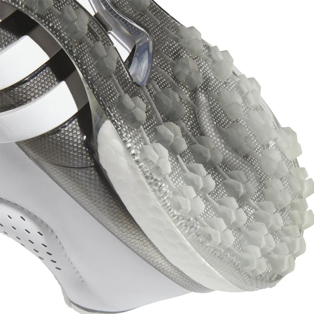 Power Every Step Rise Every Time Adidas Tour360 Spikeless Waterproof Shoes - White/White/Silver Metallic