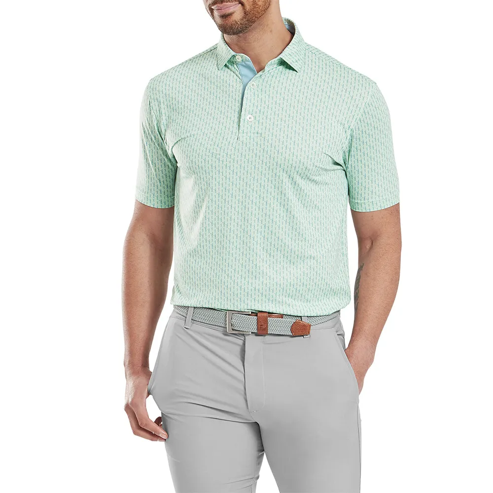 Walk Loud Rule the Streets Footjoy Figure Print Lisle Polo Shirt - Pistachio/Bluejay
