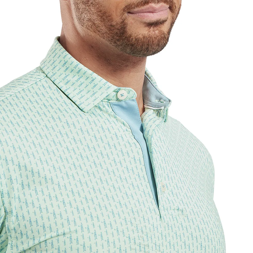 Valentine's Day Sale Black Friday Deal Footjoy Figure Print Lisle Polo Shirt - Pistachio/Bluejay