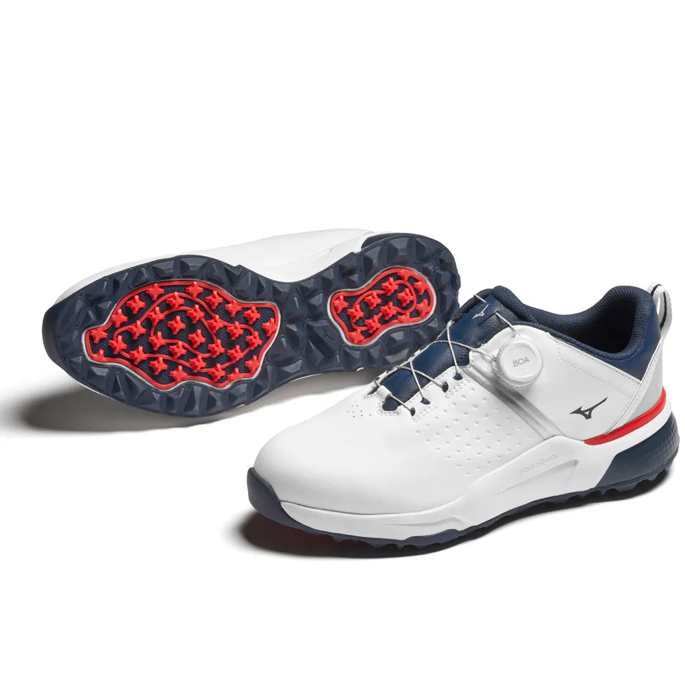 Mizuno Hazard Boa Spikeless Waterproof Shoes - White/Dress Blues Born to Stand Out
