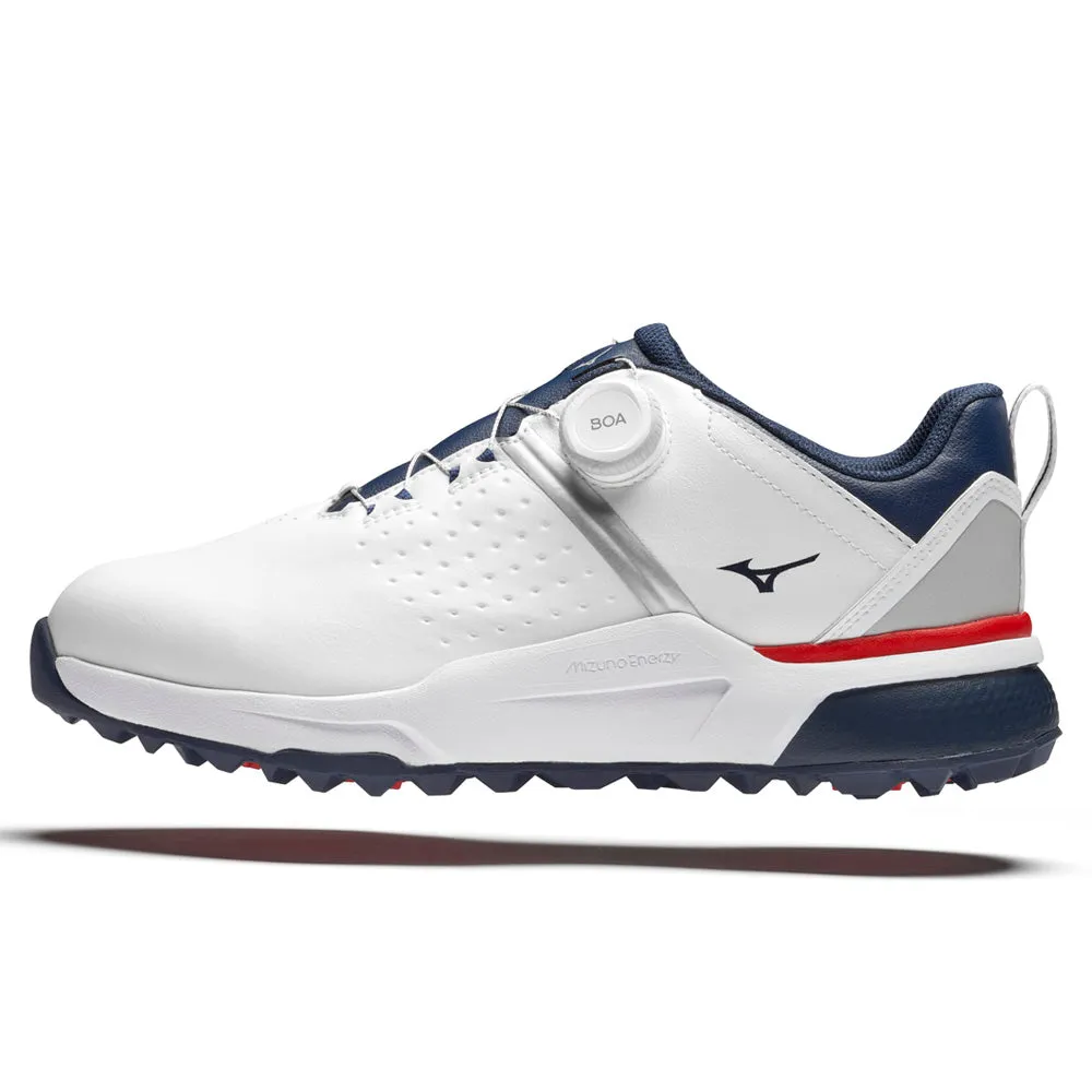 Mizuno Hazard Boa Spikeless Waterproof Shoes - White/Dress Blues Lead with Style