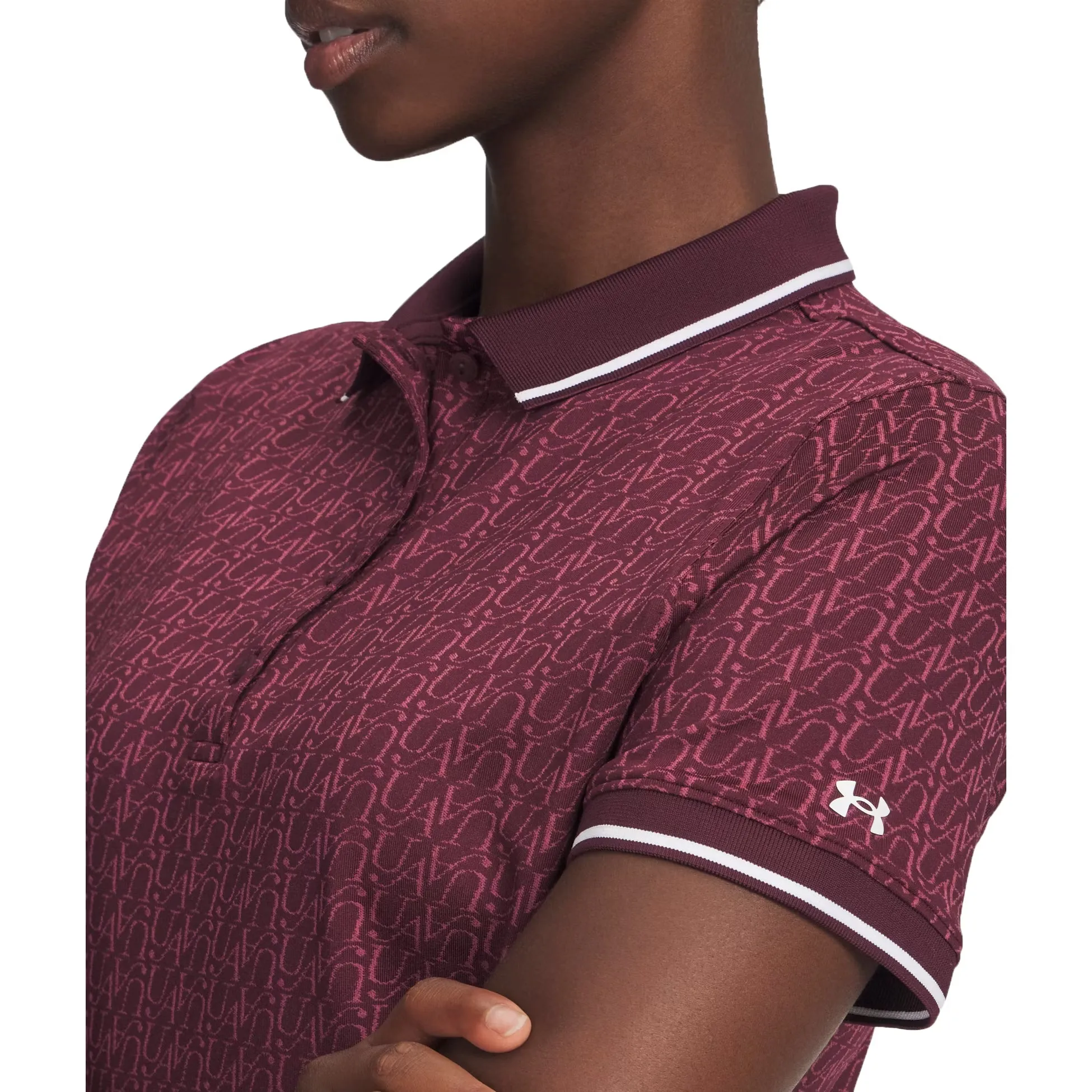 Flash Sale Under Armour Women'S Drive Jacquard Golf Polo Shirt - Dark Maroon/Fuchsia Dusk/White