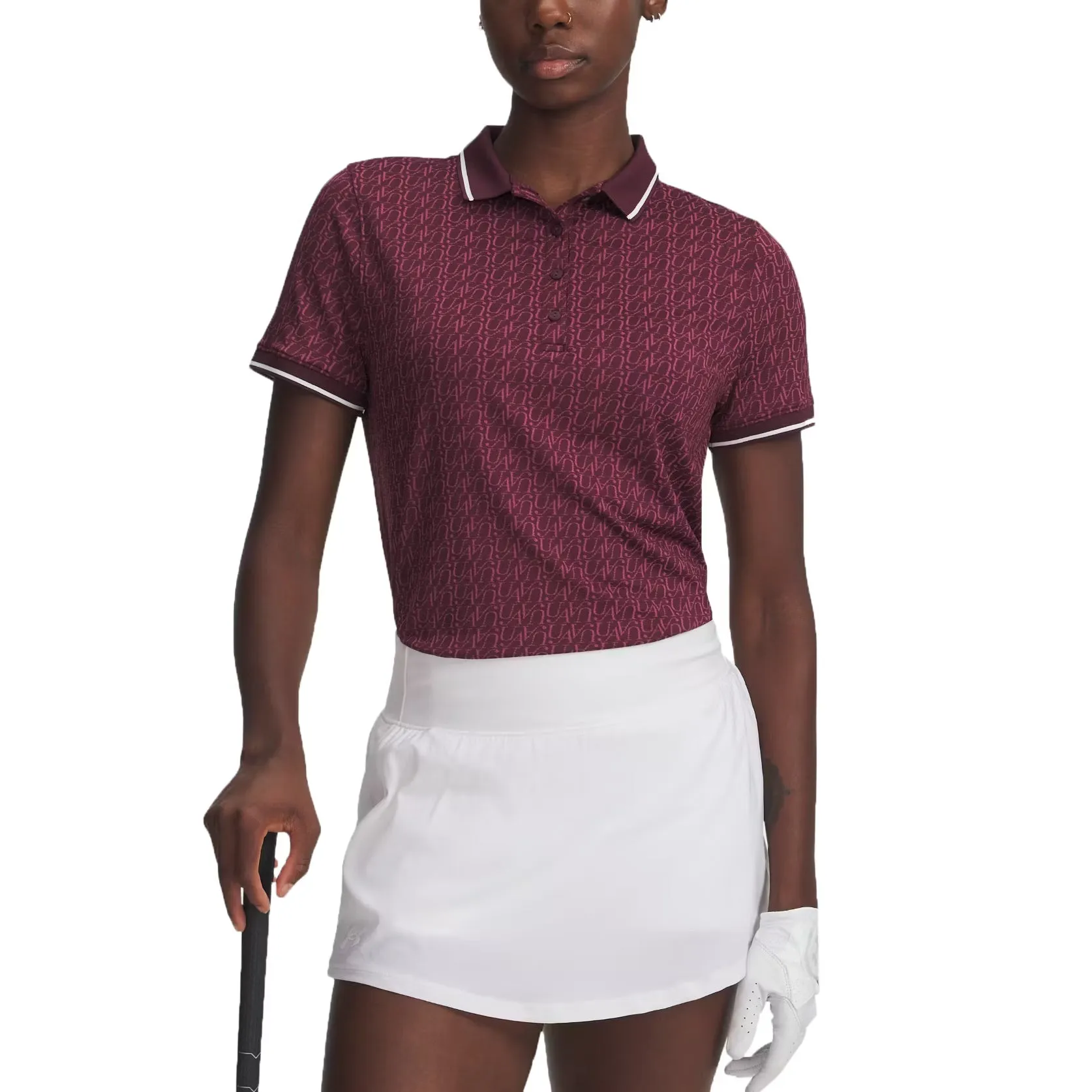 Under Armour Women'S Drive Jacquard Golf Polo Shirt - Dark Maroon/Fuchsia Dusk/White Black Friday Exclusive Economical
