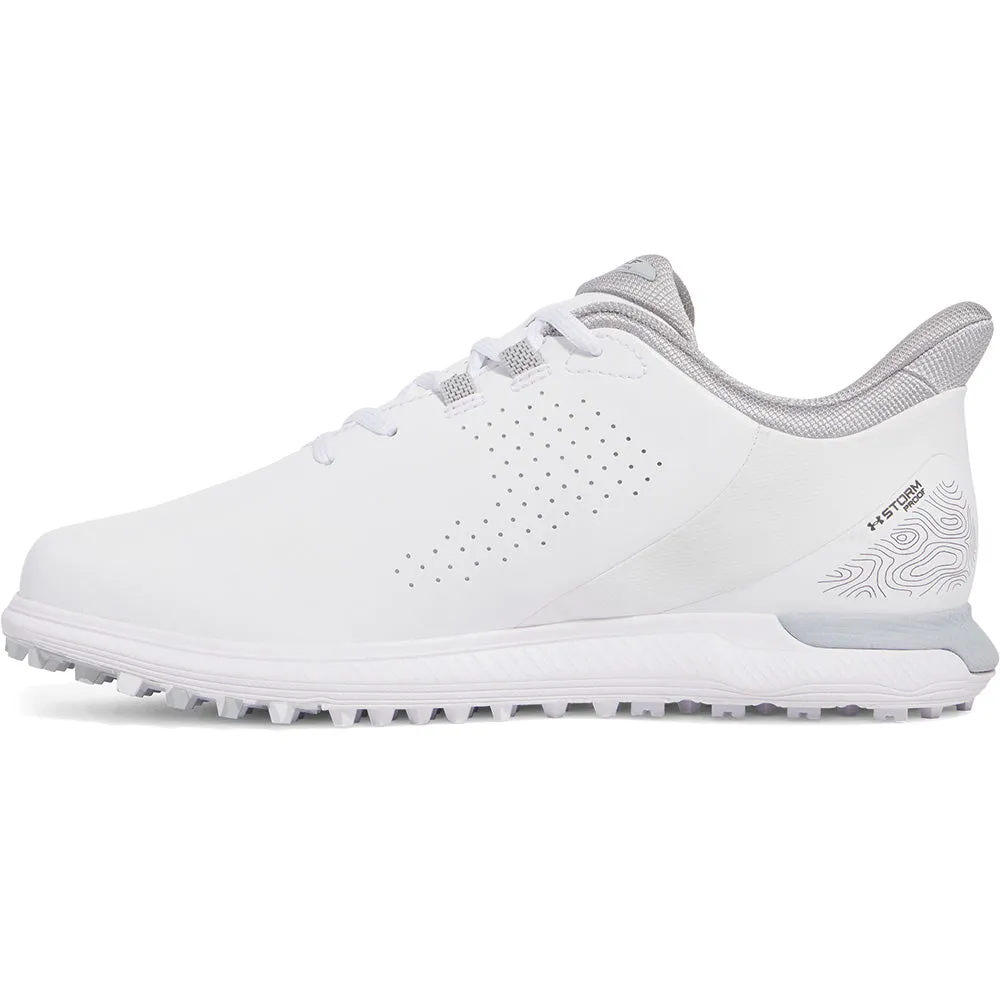 Under Armour Drive Fade Spikeless Waterproof Shoes - White/White/Metallic Silver Never Just Walk Labor Day Sale