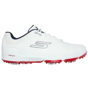 Clearance Sale Dare to Lead Skechers Go Golf Pro 6 Spiked Waterproof Shoes - White/Navy/Red