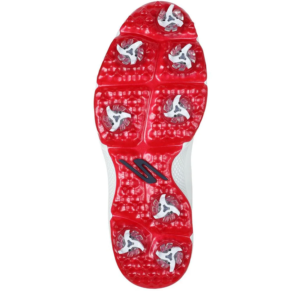 Loud Looks, Smooth Moves Skechers Go Golf Pro 6 Spiked Waterproof Shoes - White/Navy/Red
